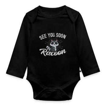 racoon - Organic Longsleeve Baby Bodysuit - black - Front