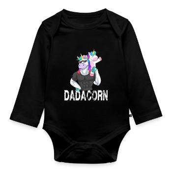 Dadacorn Papa Einhorn Training Gym Workout für - Baby Bio-Langarm-Body - Schwarz - Vorne