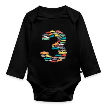 3ème anniversaire de l'enfant de 3 ans voitures - Body Bébé bio manches longues - noir - Devant