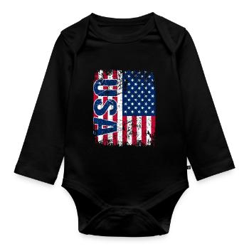 USA America United States - Body Bébé bio manches longues - noir - Devant