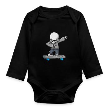 Dabbing skeleton skateboard Halloween skater - Organic Longsleeve Baby Bodysuit - black - Front