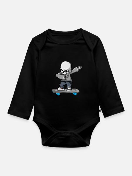 Dabbing Skelett Skateboard Halloween Skater - Baby Bio-Langarm-Body - Schwarz
