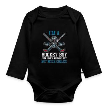 Eishockey Boy Hockey Sohn Teamsport - Baby Bio-Langarm-Body - Schwarz - Vorne