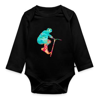 Conception de trottinette acrobatique sportive - Body Bébé bio manches longues - noir - Devant