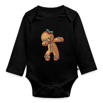Dabbing Ginger Bread Graphic Cadeaux Noël - Body Bébé bio manches longues - noir - Devant