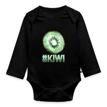 Kiwi Scheibe Frucht Halloween Obst - Baby Bio-Langarm-Body - Schwarz - Vorne