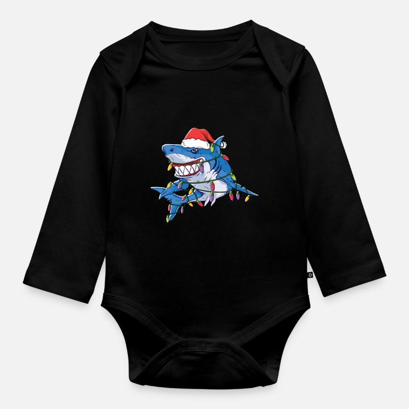 Santa Shark Christmas Lights - Body Bébé bio manches longues - noir
