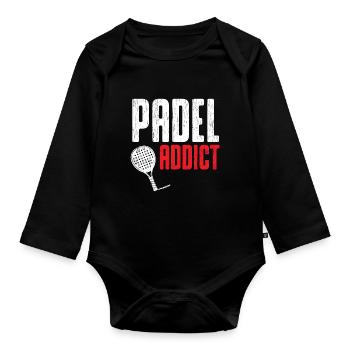 Padel Süchtig - Padel Tennis - Baby Bio-Langarm-Body - Schwarz - Vorne