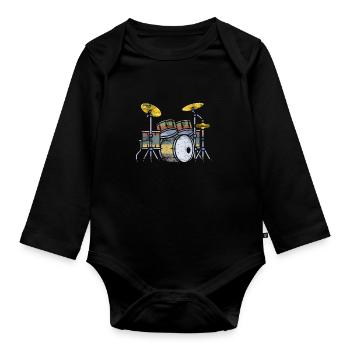 Drummer drums drummer drum sticks music - Organic Longsleeve Baby Bodysuit - black - Front