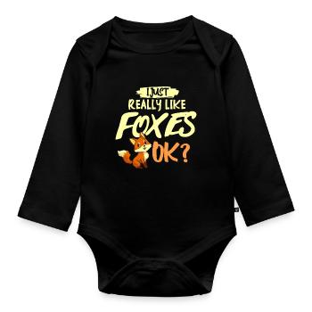 Fox red fox funny wild dog foxes - Organic Longsleeve Baby Bodysuit - black - Front