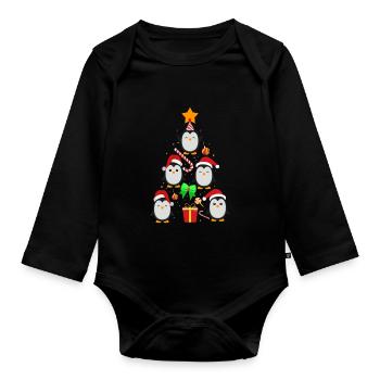 Pinguin Tannenbaum - Baby Bio-Langarm-Body - Schwarz - Vorne