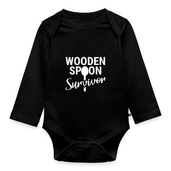Wooden Spoon Survivor | Childhood Funny Humor - Baby Bio-Langarm-Body - Schwarz - Vorne