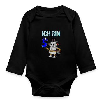 Lustiges Ich bin 5 Roboter Kindergeburtstag - Baby Bio-Langarm-Body - Schwarz - Vorne