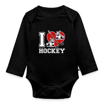 Hockey J'aime le hockey - Body Bébé bio manches longues - noir - Devant