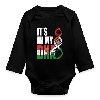 Ungarn DNA Spruch Ungarische Flagge - Baby Bio-Langarm-Body - Schwarz - Vorne