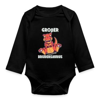 Großer Brudersaurus 2020 Bruder Dino ich werde - Baby Bio-Langarm-Body - Schwarz - Vorne