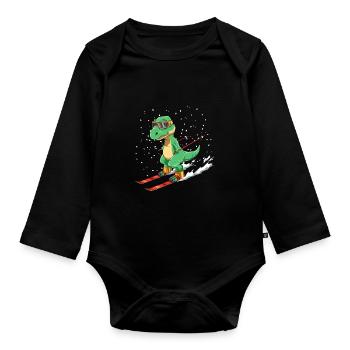 Lustiges T-Rex Ski - Baby Bio-Langarm-Body - Schwarz - Vorne