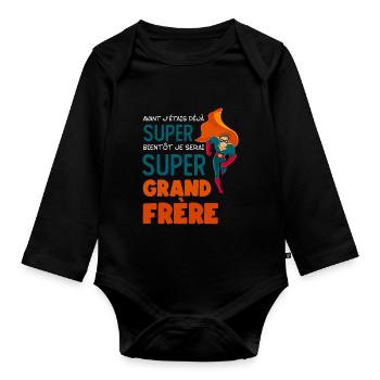 Avant J étais Déjà Super Bientôt Super Grand Frère - Body Bébé bio manches longues - noir - Devant