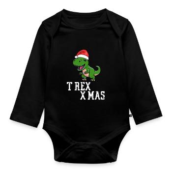 TREXXMAS Christmas Christmas Dinosaur T-Rex - Organic Longsleeve Baby Bodysuit - black - Front