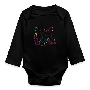 French bulldog colors - Organic Longsleeve Baby Bodysuit - black - Front