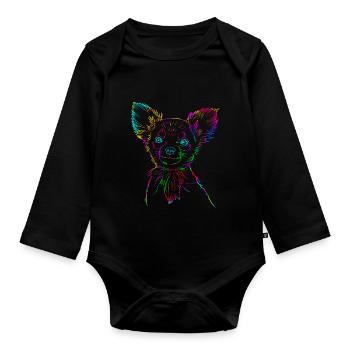 Chihuahua Longhair Chiwawa - Body Bébé bio manches longues - noir - Devant