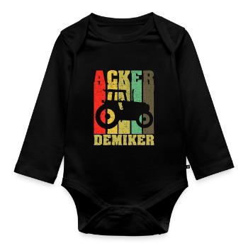 Farm Vintage Retro Bauernkind Traktor Ackerdemiker - Baby Bio-Langarm-Body - Schwarz - Vorne