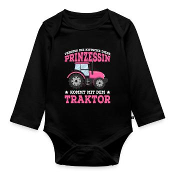 Keine Kutsche Prinzessin kommt mit Traktor - Baby Bio-Langarm-Body - Schwarz - Vorne