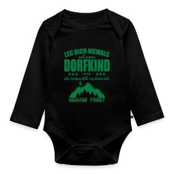 Lege Dich Niemals mit einem Dorfkind an - Baby Bio-Langarm-Body - Schwarz - Vorne