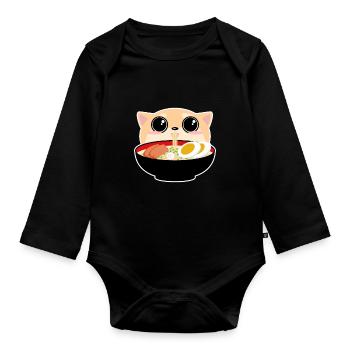 Shibu Ramen Kitsune Anime Kawaii Japan Tee - Baby Bio-Langarm-Body - Schwarz - Vorne