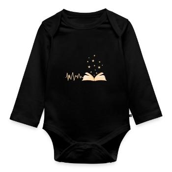 Book reader heartbeat bookworm librarian - Organic Longsleeve Baby Bodysuit - black - Front