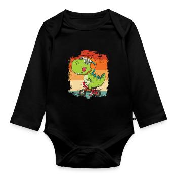dinosaure - Body Bébé bio manches longues - noir - Devant