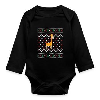Giraffe Christmas - Organic Longsleeve Baby Bodysuit - black - Front