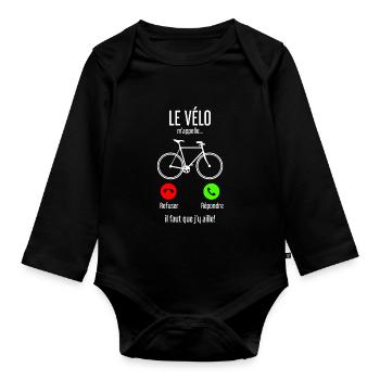 Le Vélo M appelle Il Faut Que J y Aille Cycliste - Body Bébé bio manches longues - noir - Devant
