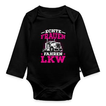 Echte Frauen fahren LKW Trucker Babe - Baby Bio-Langarm-Body - Schwarz - Vorne