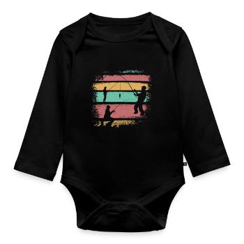 Angeln Vintage Retro - Baby Bio-Langarm-Body - Schwarz - Vorne