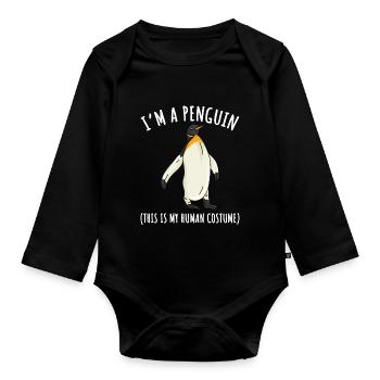 Costume de pingouin motif pingouin Je suis un pingouin - Body Bébé bio manches longues - noir - Devant