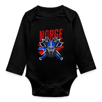 Norway Nordic North Cape Vikings Oslo Norge Elk - Organic Longsleeve Baby Bodysuit - black - Front