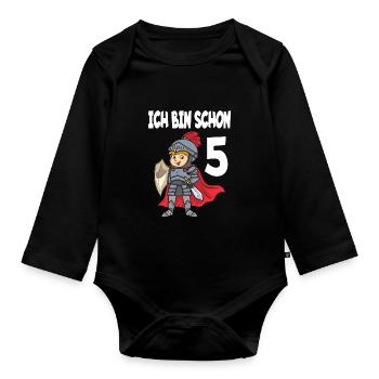 Ich Bin Schon 5 für einen Jungen der 5 Jahre wird - Baby Bio-Langarm-Body - Schwarz - Vorne