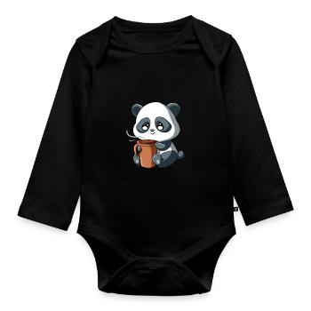 Tasse de café panda panda bear café cadeau - Body Bébé bio manches longues - noir - Devant