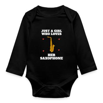Cadeau saxophone saxophoniste saxo femme fille - Body Bébé bio manches longues - noir - Devant
