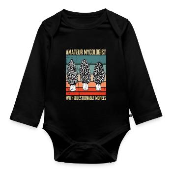 Amateur mycologist with questionable morels Morel - Organic Longsleeve Baby Bodysuit - black - Front