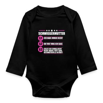 Schwiegermutter Schwiegereltern Schwiegermama Lust - Baby Bio-Langarm-Body - Schwarz - Vorne