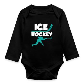 Ice Hockey -Eishockey Eis Hockey - Baby Bio-Langarm-Body - Schwarz - Vorne