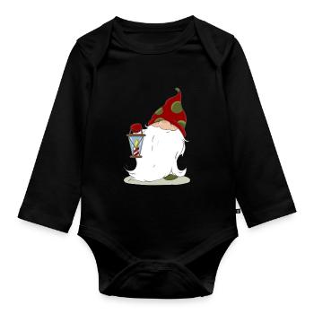 Christmas Nordic Elf Elves Dwarf Lantern - Organic Longsleeve Baby Bodysuit - black - Front