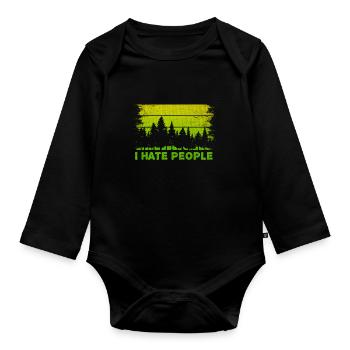 I Hate People Je haine gens motif sarcastique - Body Bébé bio manches longues - noir - Devant