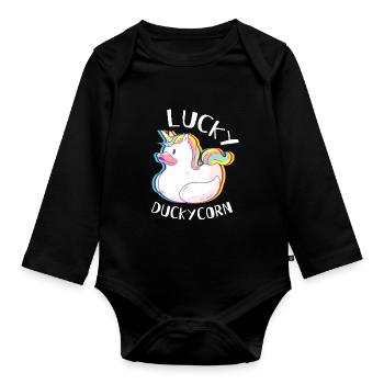 Lucky Duckycorn - canard licorne - Body Bébé bio manches longues - noir - Devant