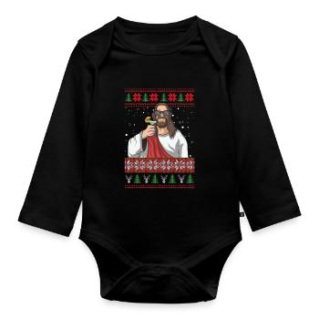 Chandail de Noël laid de Jésus - Body Bébé bio manches longues - noir - Devant