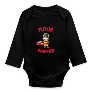 Pregnancy - Birth - Baby arrival - Firefighter - Organic Longsleeve Baby Bodysuit - black - Front