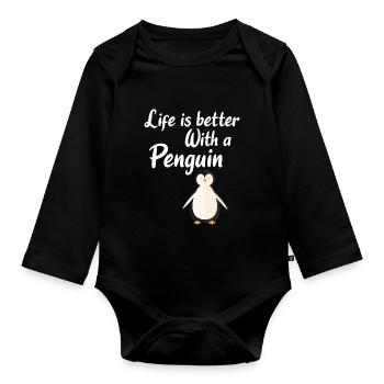 Cadeau de pingouin pingouin: la vie est meilleure avec un - Body Bébé bio manches longues - noir - Devant
