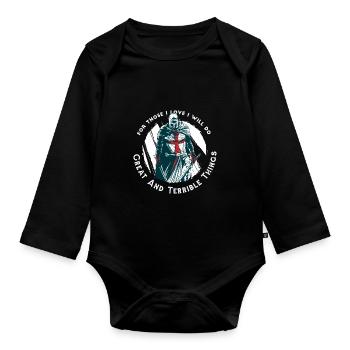 Ritter Tempelritter Vintage Retro T-Shirt - Baby Bio-Langarm-Body - Schwarz - Vorne